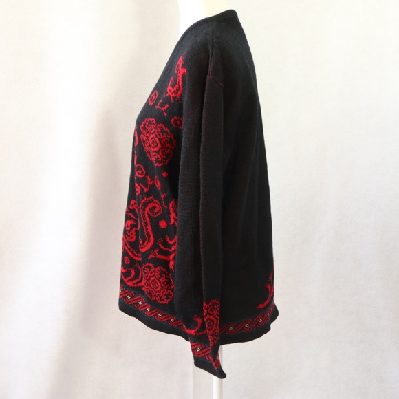 Pendleton Black Red Floral Crest Cardigan Size L - Picture 4 of 8